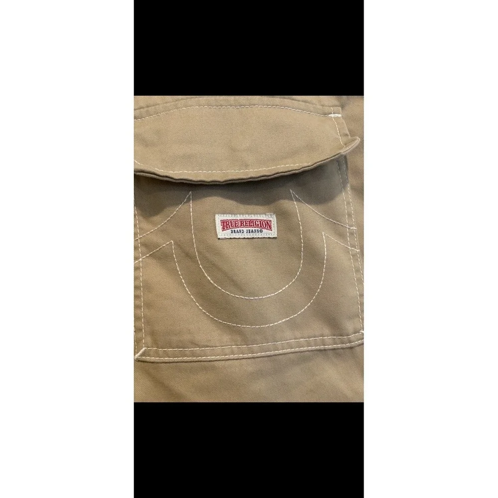 True Religion Men's Travertine Tan Baggy Wide‎ Leg Classic Cargo Pants Size 36